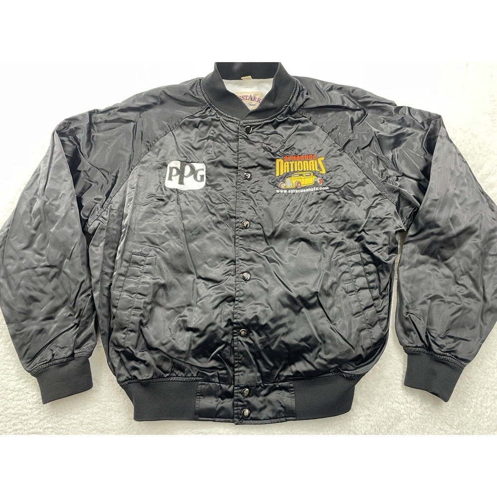 West Ark Jacket Mens Size Large Black Bomber Varsity Syracuse National Car Show